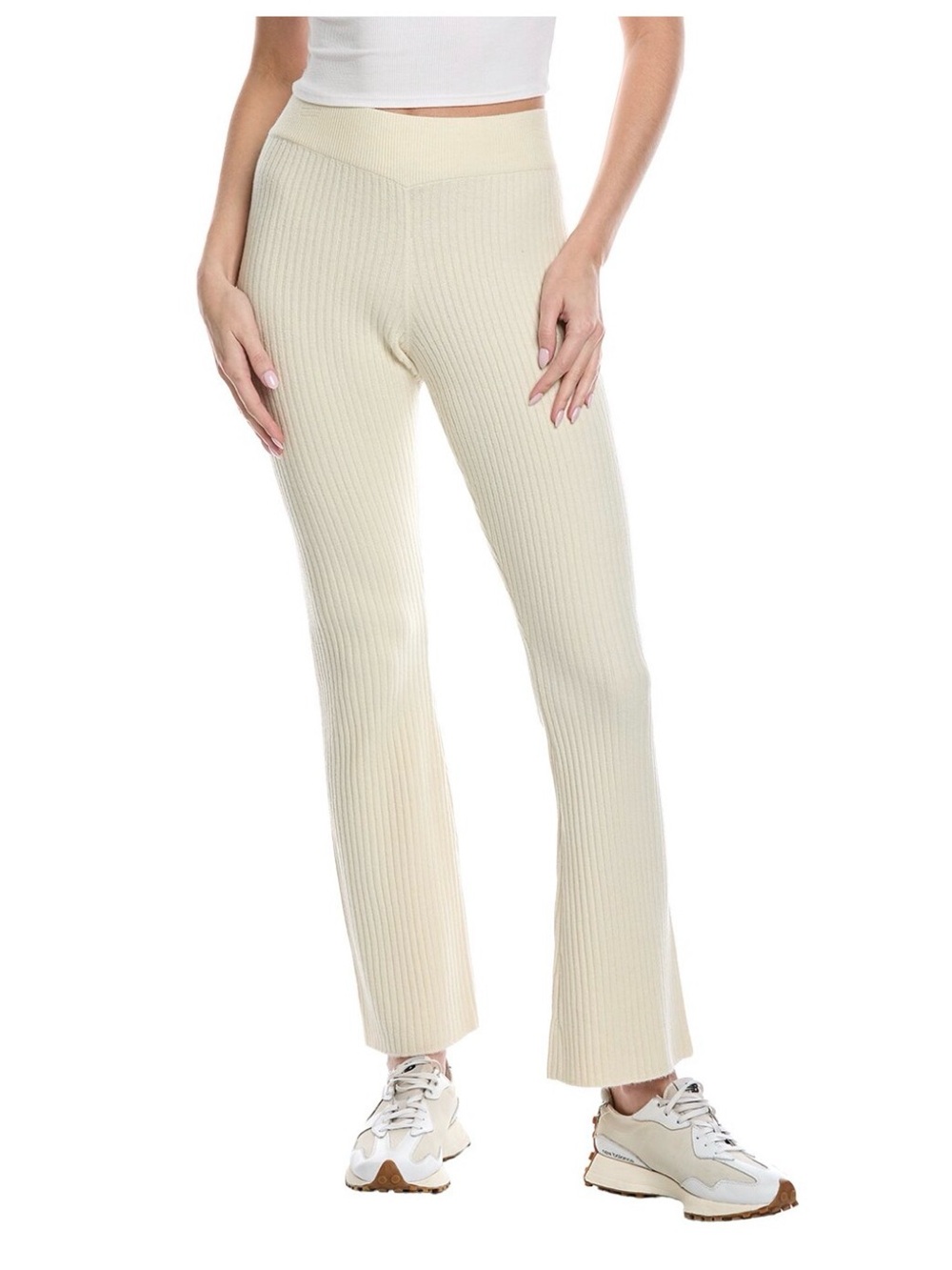 NWT $148 Spiritual Gangster Ribbed Knit High-Waist Pants - Cream- Smal